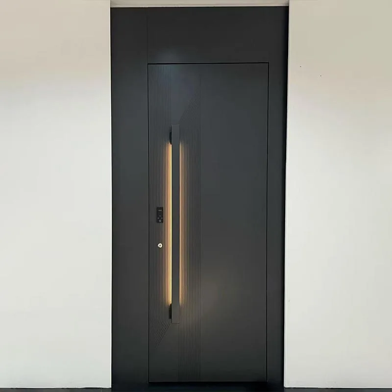 Puerta de entrada de panel alveolar de aluminio con iluminación LED