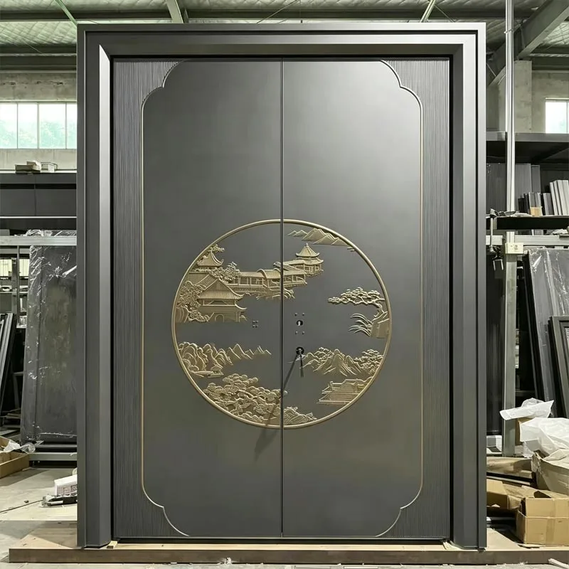 3D Embossed Woven Pattern Entry Cast Aluminum Door