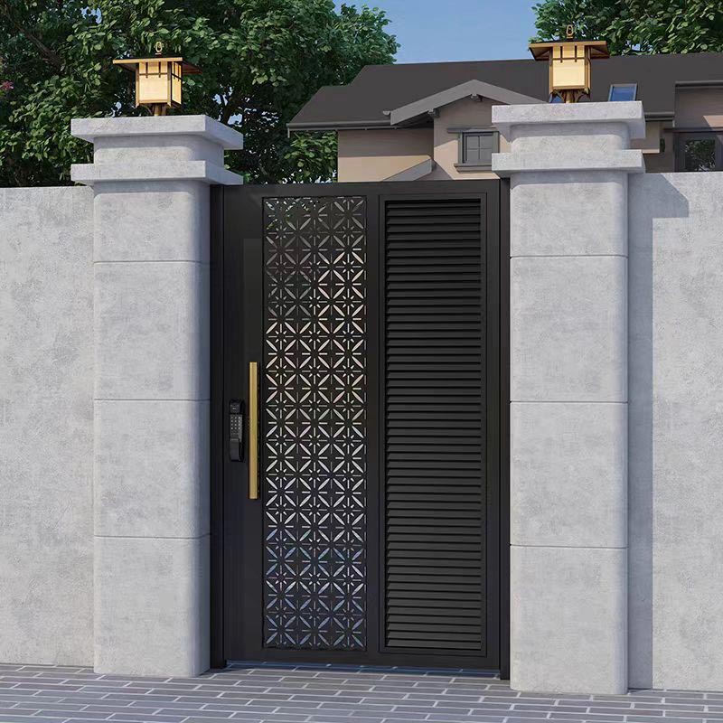 Puerta principal de cobre y aluminio de la villa con moldura integrada