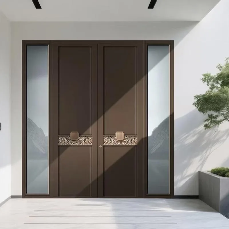 Puerta minimalista de aluminio fundido con doble batiente y borde cerrado